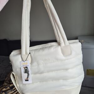 Lole Quilted Cream Puffer Tote Bag